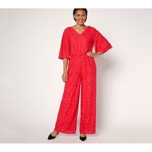 Destination 365 Women's Petite Dress 2XP Satin Jacquard Wide Leg Red A671185